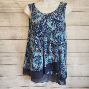 Roz & Ali Small blue paisley whimsi sleeveless blouse